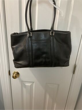 Classic Coach Black Leather Tote Bag